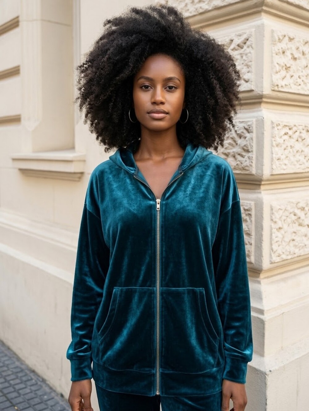Liverpool Teal Velour  Full Zip Hoodie With Kangaroo Pockets